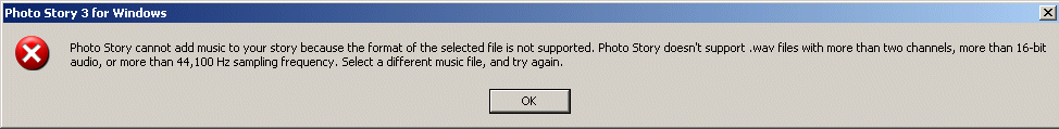 Photo Story music import Error