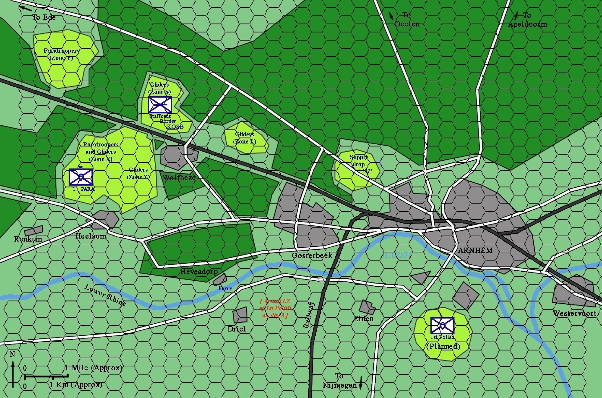 Planned Arnhem drop zones fridded